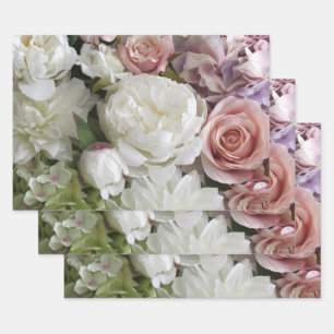 Hoja De Papel De Regalo Envoltura de regalo floral con peonía y rosas, 3 s