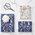 Hoja De Papel De Regalo Envoltura de regalo plana Chanukah (3 hojas)<br><div class="desc">Todos los íconos de la temporada de Chanukah en tres hojas de envolvimiento —una con fondo blanco,  dos con azul, </div>