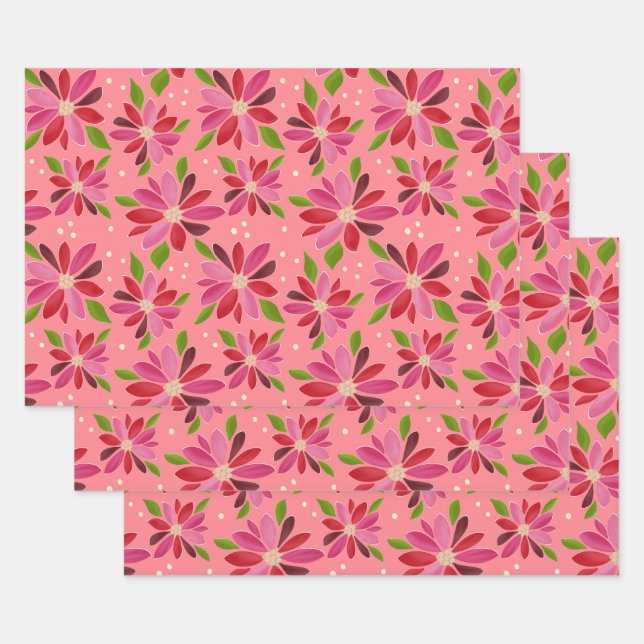 Hoja De Papel De Regalo envoltura de regalo rosa de poinsettia 3 paquete (Set)