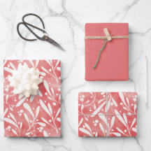 Envoltura de regalo rosa Mistletoe conjunto de hoj