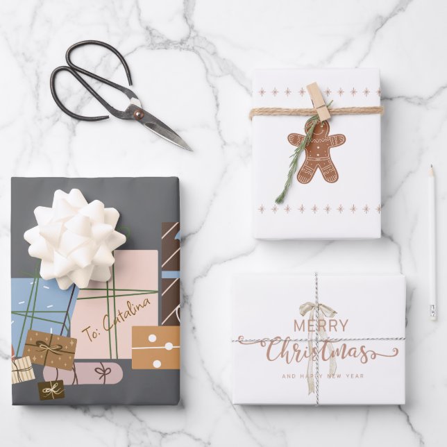 Hoja De Papel De Regalo Envoltura festiva de regalo para Navidades de 3 pa (Anverso)