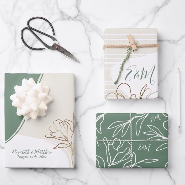 Hoja De Papel De Regalo Envoltura personalizada del Boda floral de monogra (Anverso)