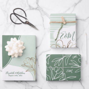 Hoja De Papel De Regalo Envoltura personalizada del Boda floral de monogra