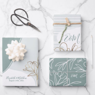 Hoja De Papel De Regalo Envoltura personalizada del Boda floral de monogra