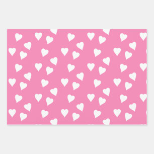 Hoja De Papel De Regalo Envoltura Rosa Con Corazón Blanco