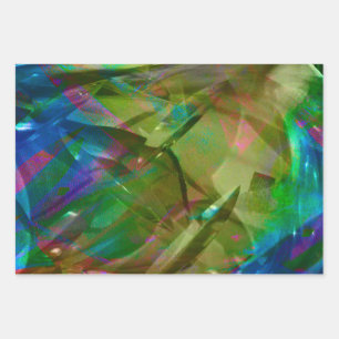 Hoja De Papel De Regalo Envuelto. Diseño abstracto azul y verde negrita