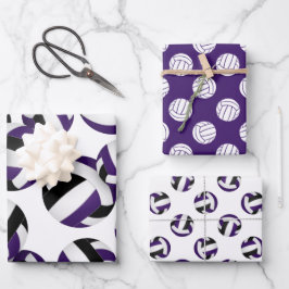 Hoja De Papel De Regalo equipo negro púrpura colores voleibol conjunto de