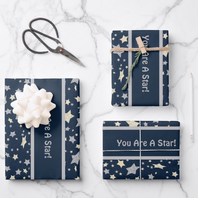 Hoja De Papel De Regalo ¡Eres Una Estrella! Azul moderno elegante (Anverso)