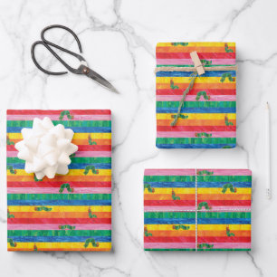 Hoja De Papel De Regalo Eric Carle   Patrón de rayas arcoiris de la oruga