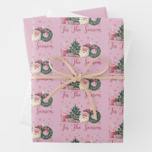 Hoja De Papel De Regalo Es La Temporada De Navidad Lindo Invierno Santa 