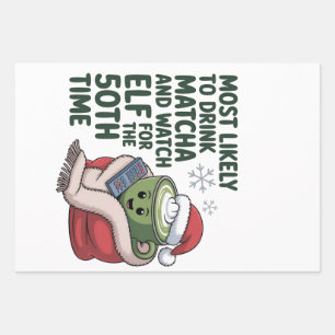 Hoja De Papel De Regalo Es muy probable que bebas Matcha y veas navidades 