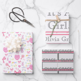 Hoja De Papel De Regalo Es un Chica de corazón rosado nombre de bebé 3