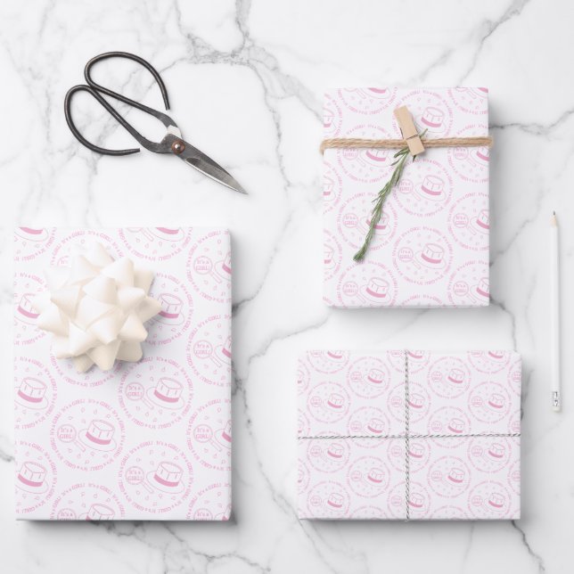 Hoja De Papel De Regalo ¡Es una niña! anuncio (Anverso)