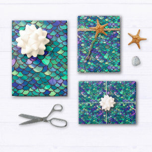 Hoja De Papel De Regalo Escamas de Sirena Purpura y Verde