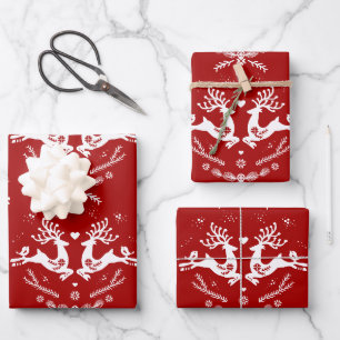 Hoja De Papel De Regalo Escándalo festivo lindo Navidad blanco rojo venado