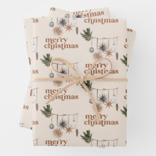 Hoja De Papel De Regalo Escándalo moderno Boho Neutral Feliz Navidad