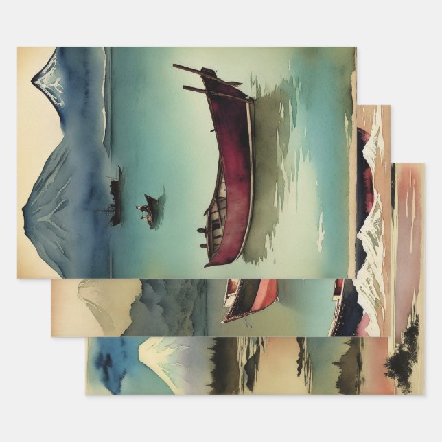 Hoja De Papel De Regalo Escapada de pintura tradicional japonesa No4 (Set)