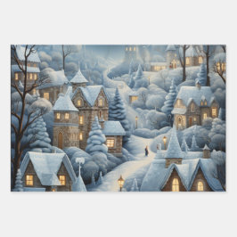 Hoja De Papel De Regalo Escena de aldea de navidades