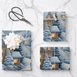 Hoja De Papel De Regalo Escena de aldea de navidades