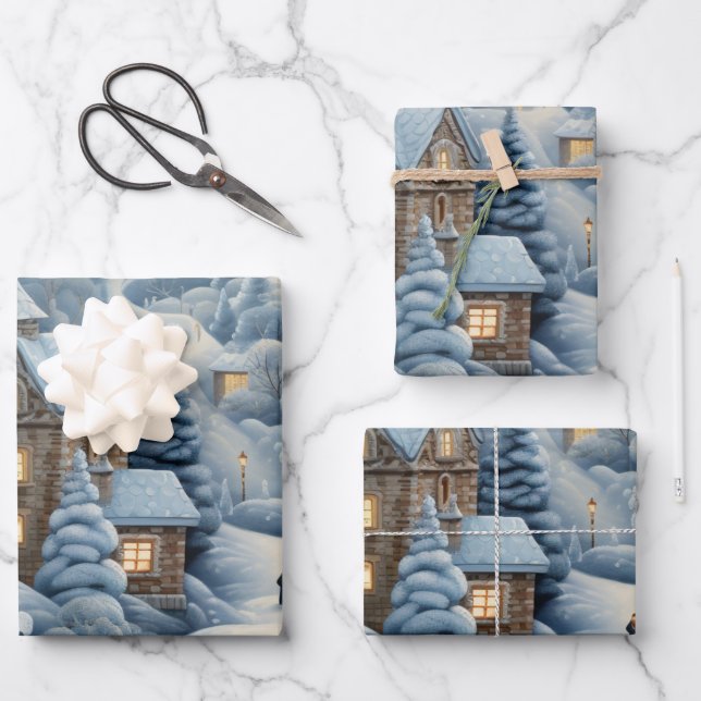 Hoja De Papel De Regalo Escena de aldea de navidades (Anverso)