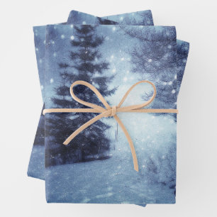 Hoja De Papel De Regalo Escena de invierno del bosque mágico iluminado por