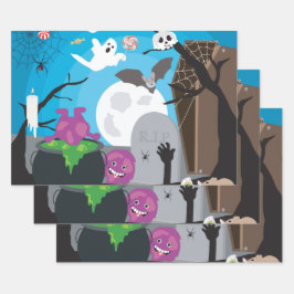 Hoja De Papel De Regalo Escena del Monstruo de Halloween