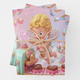 Hoja De Papel De Regalo Escena mágica de fábrica de regalos de San Valentí