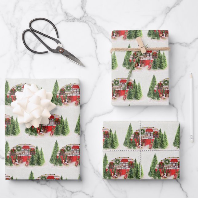 Hoja De Papel De Regalo Escena Rústica de Camper navidades (Anverso)