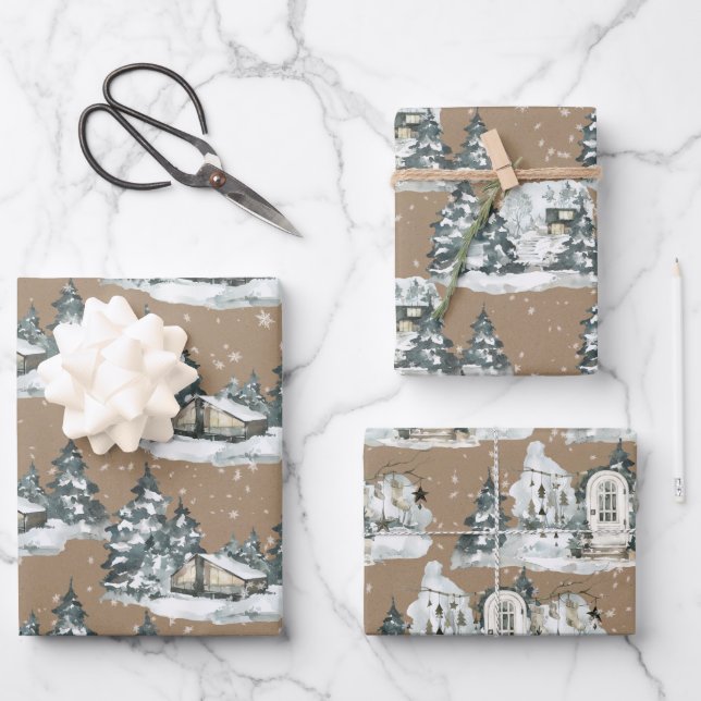 Hoja De Papel De Regalo Escenas rusticas de la casa de Chalet Kraft Woodla (Anverso)