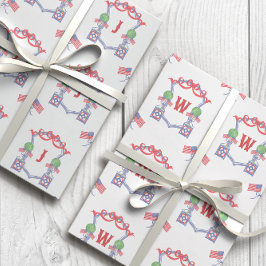 Hoja De Papel De Regalo Escudo de Monograma de Bandera Patriótica American