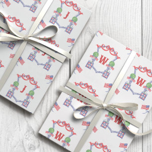 Hoja De Papel De Regalo Escudo de Monograma de Bandera Patriótica American