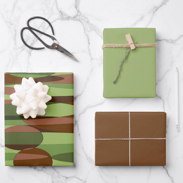 Hoja De Papel De Regalo Esferas verdes y marrones (Anverso)