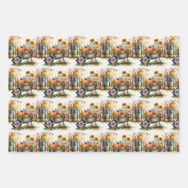 Hoja De Papel De Regalo Espantapájaros de Halloween, Bruja Gatito, Cosecha