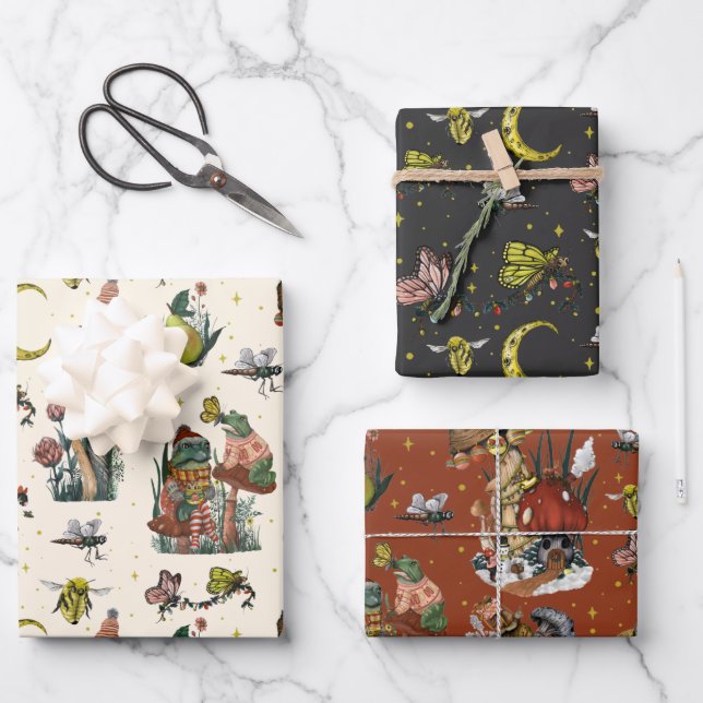 Hoja De Papel De Regalo Espectaculares Navidades Rojos Patrón de hongos en (Anverso)