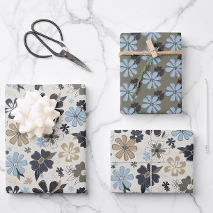 Hoja De Papel De Regalo Espectáculo azul de olivo de Tan flor Patrón flora