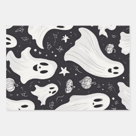 Hoja De Papel De Regalo Espeluznante Fantasma Halloween Blanco Negro