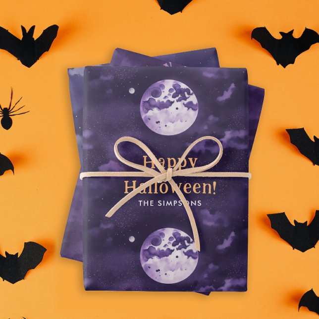 Hoja De Papel De Regalo Espeluznante Morado Halloween Noche Moda acuarela (Subido por el creador)