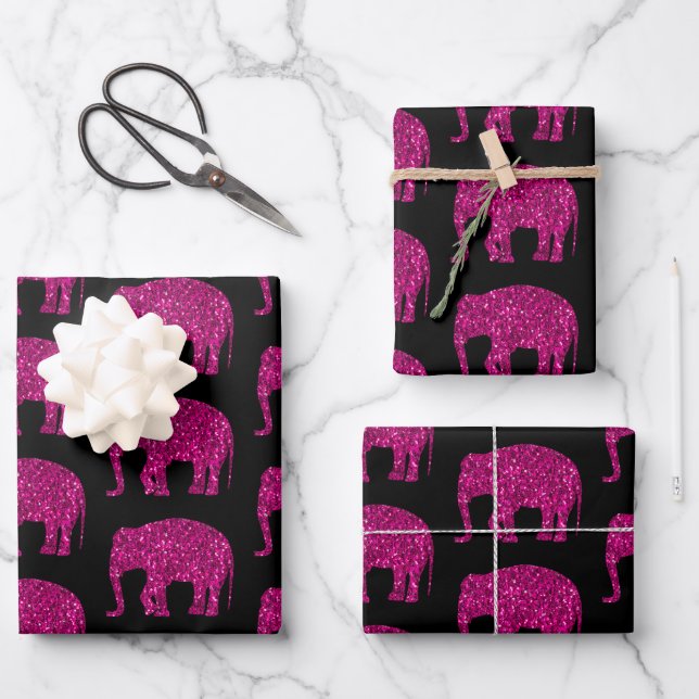 Hoja De Papel De Regalo Espeluznante rosa caliente Elefante brillante patr (Anverso)