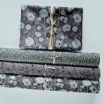 Hoja De Papel De Regalo Espías florales acuarela azul regalo de la decorac<br><div class="desc">Impresión de patrones florales de acuarela de hermosos postes de estudio. La paleta de colores presenta fondo gris-azul, gris, negro sobre carbón vegetal gris. El segundo papel del trío son las hojas azules en gris y el tercero es un caprichoso patrón azul gris. Un gran juego de papeles para bodas,...</div>