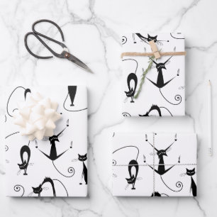 Hoja De Papel De Regalo Espinoso patrón de gato negro