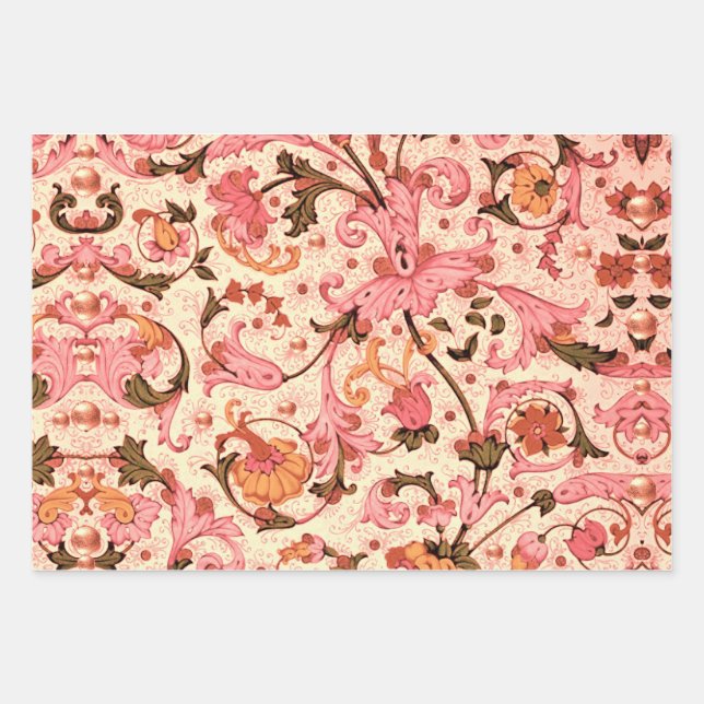 HOJA DE PAPEL DE REGALO ESPIRALES FLORALES AZULES DE RENACIMIENTO FLORENTI (Anverso 2)