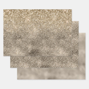 Hoja De Papel De Regalo Espuma Purpurina de oro de leopardo marrón