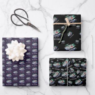 Hoja De Papel De Regalo Esqueleto sobre el fondo de los colores de la band