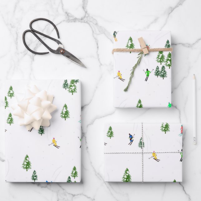 Hoja De Papel De Regalo Esquí alpino | Invierno de los esquiadores de vaca (Anverso)