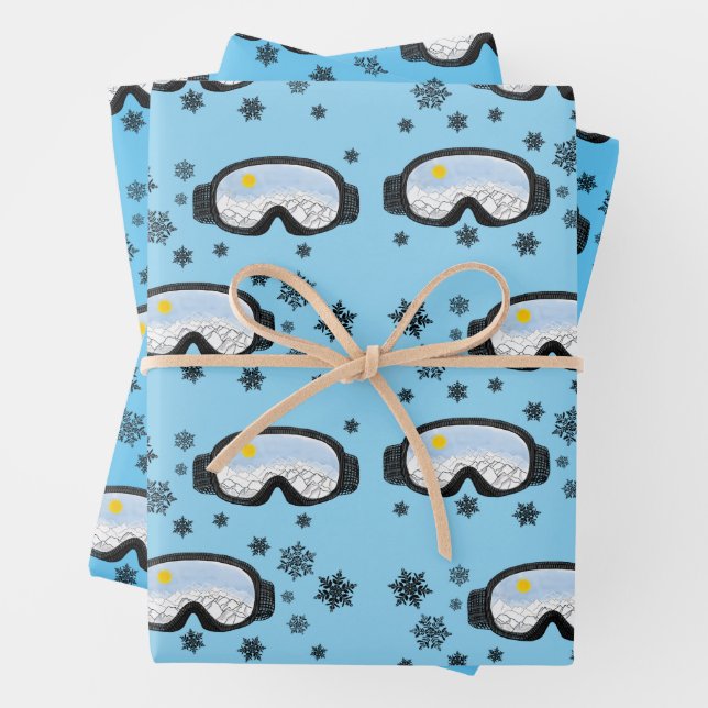 Hoja De Papel De Regalo Esquí Goggles Mountain View Snowflakes Blue (In situ)
