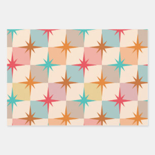 Hoja De Papel De Regalo Estallidos de estrellas de mediados de siglo en ta