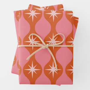 Hoja De Papel De Regalo Estallidos de estrellas de mediados de siglo sobre