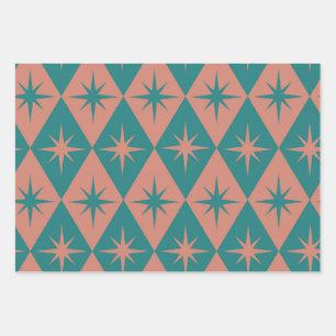 Hoja De Papel De Regalo Estallidos de estrellas de mediados de siglo sobre