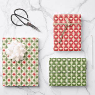 Hoja De Papel De Regalo Estallidos de estrellas de Navidad retro modernida