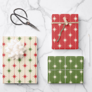Hoja De Papel De Regalo Estallidos de estrellas de Navidad retro modernida